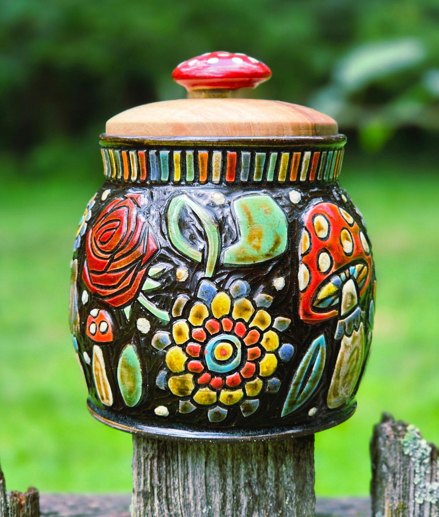 Mushroom Jar w/hand turned lid