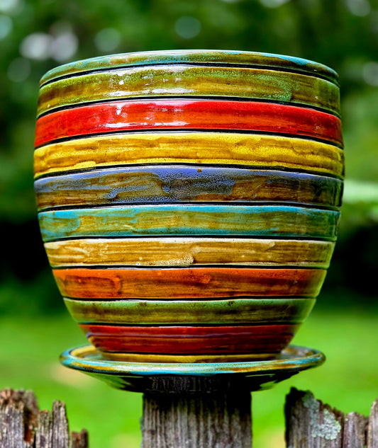 Large Striped Planter w/base