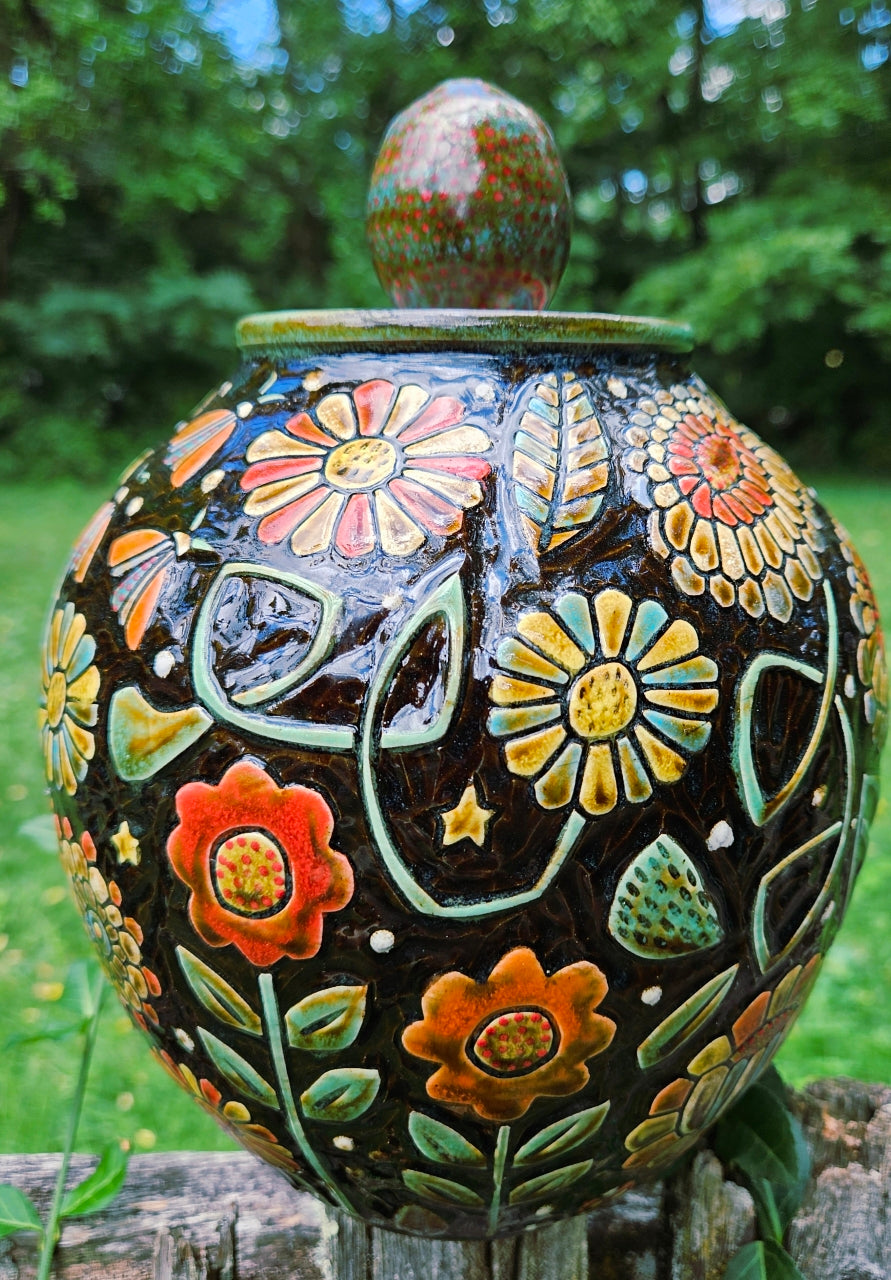 Large Moon and Mushroom Jar