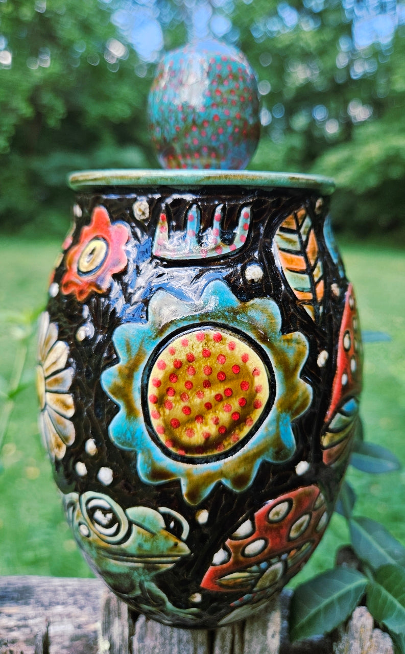 Frog and Mushroom lidded Jar