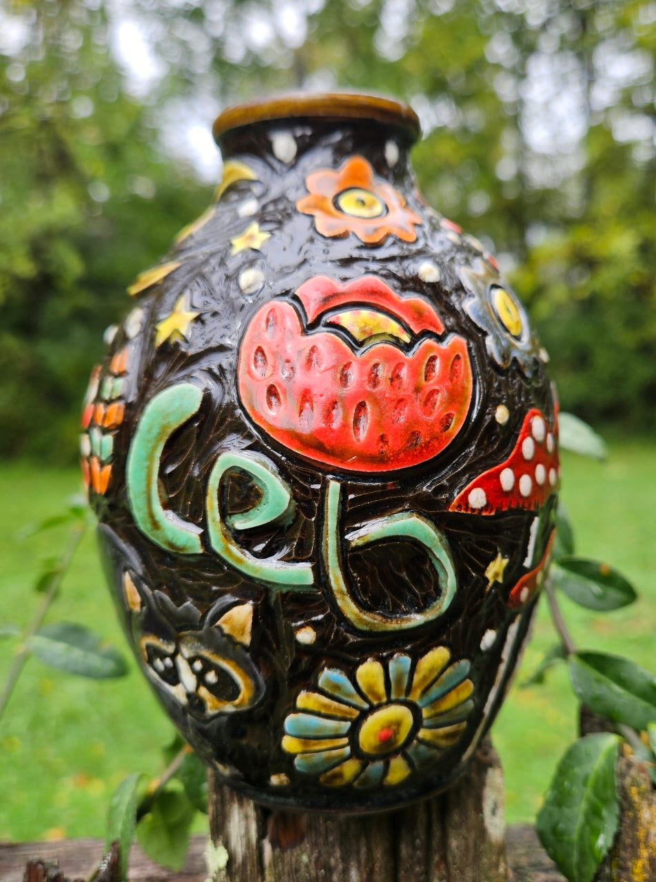 Raccoon and Mushroom Vase