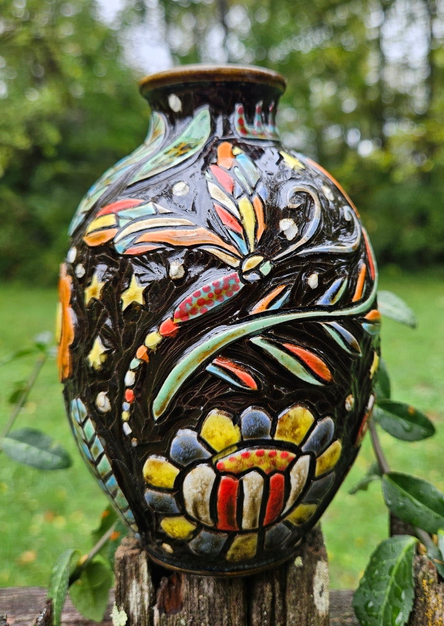 Dragonfly and Raccoon Vase
