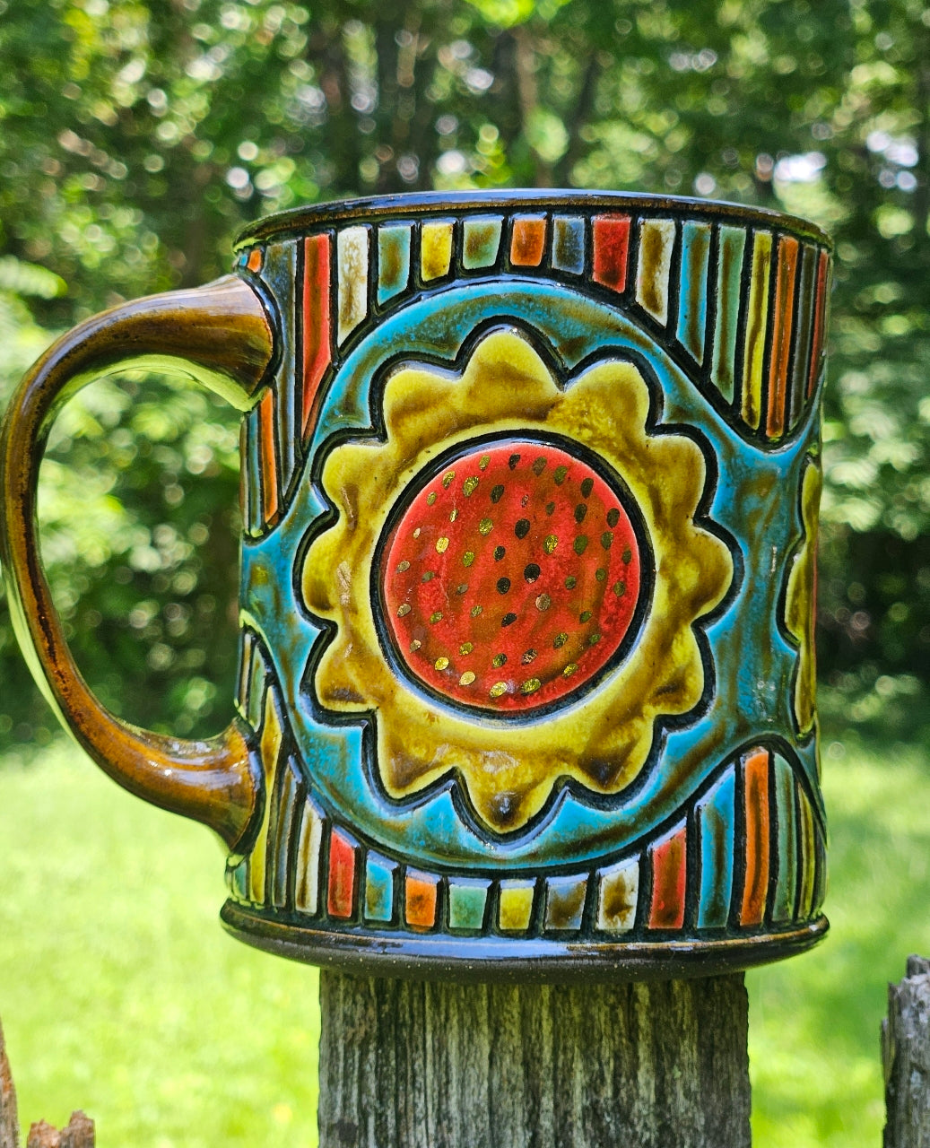 Yellow Flower Mug w/gold